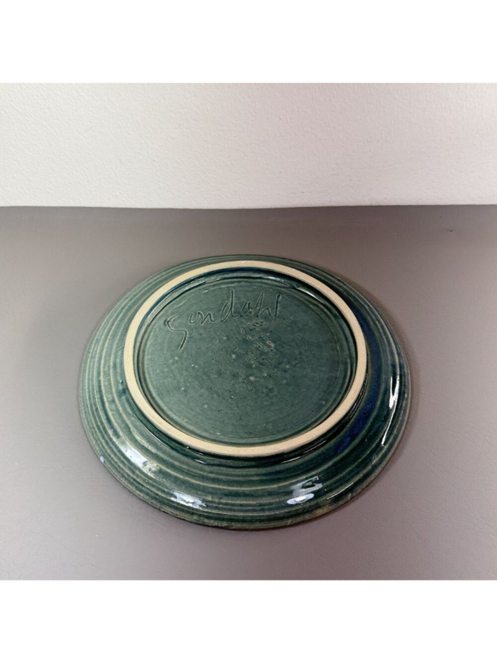 Vintage Brad Sondahl Pottery Set of 2 Dinner Plates Green Blue Wave Signed 10" - Picture 7 of 7
